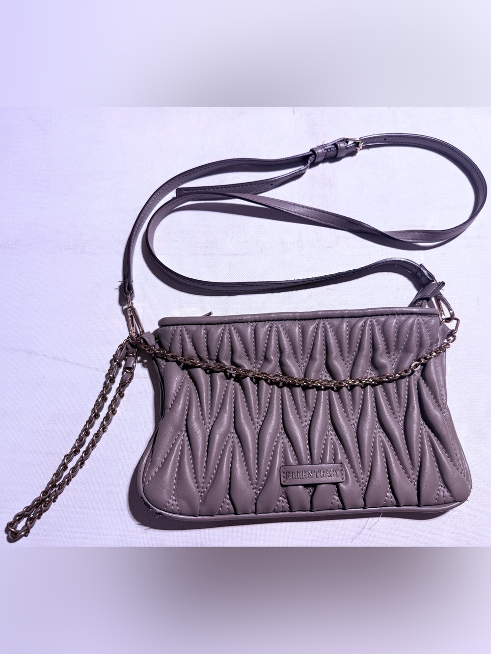 Ellen Tracy Quilted Crossbody Bag in Taupe